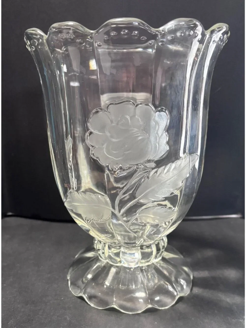Imperlux Hand Cut Crystal Pedestal Vase With Etched Rose Elegant Vintage Décor